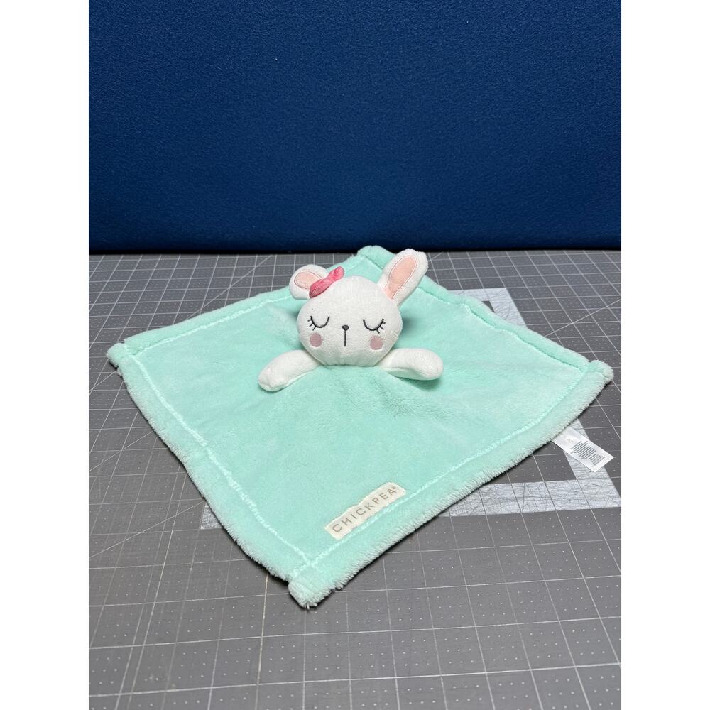 Bunny‎ Rabbit White Mint Green Lovey Pink Bow Blanket 14" Plush Newborn Gift